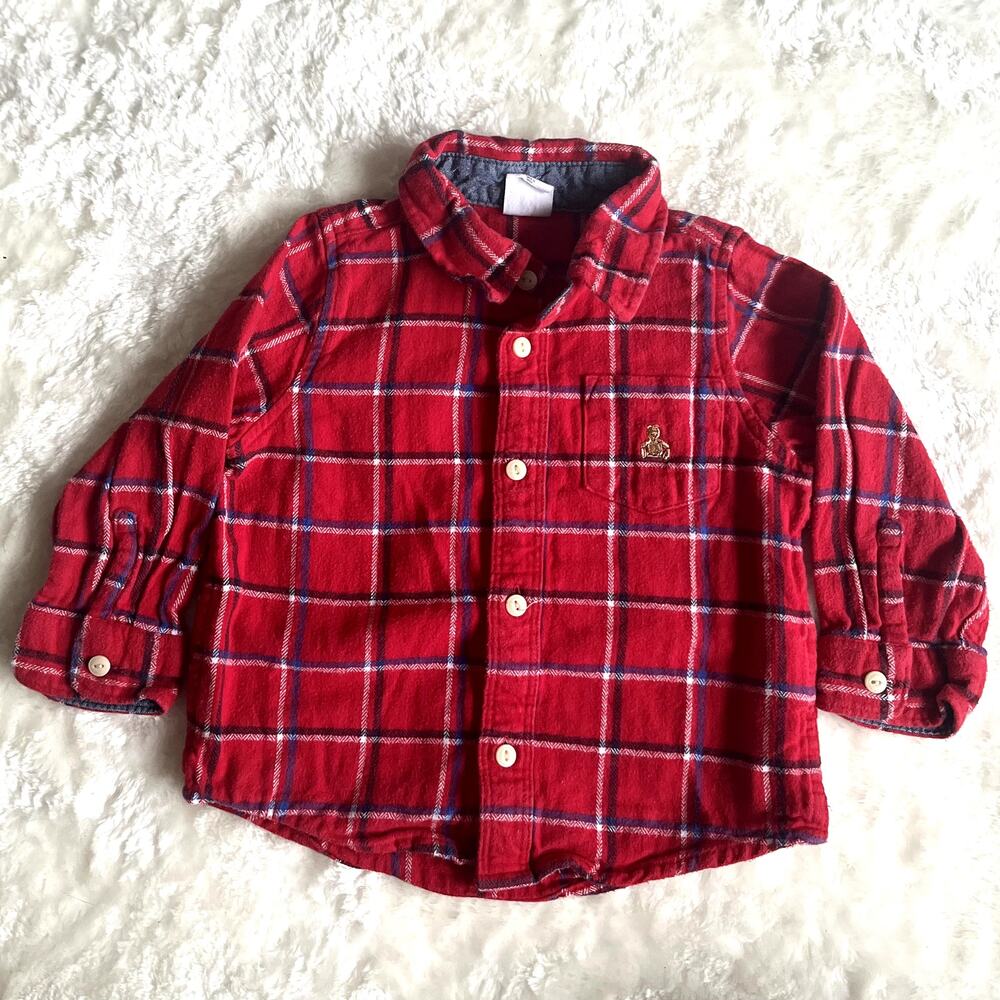 Baby Gap Red Plaid Button Down Flannel Shirt 18-24 months 100% Cotton